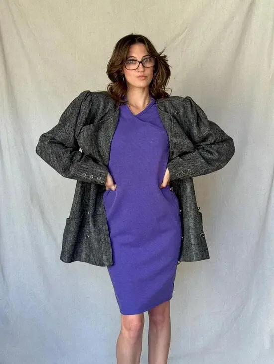 80s Purple Bodycon Heart Breaker Dress - Picture 2 of 15